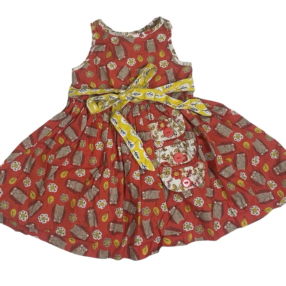 Little Miss Marmalade Hedgehog Dress Girls 2‎ Red Floral Sleeveless Sash Pockets